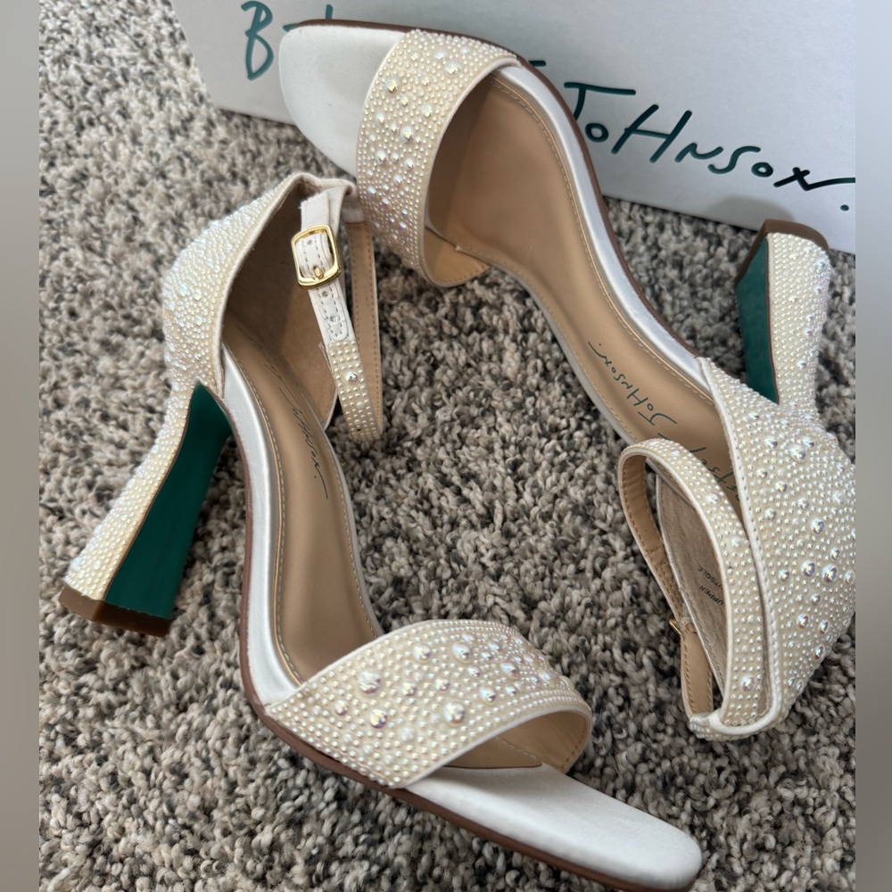NEW Betsey Johnson Ivory “Dani” Embellished Heel Sandals